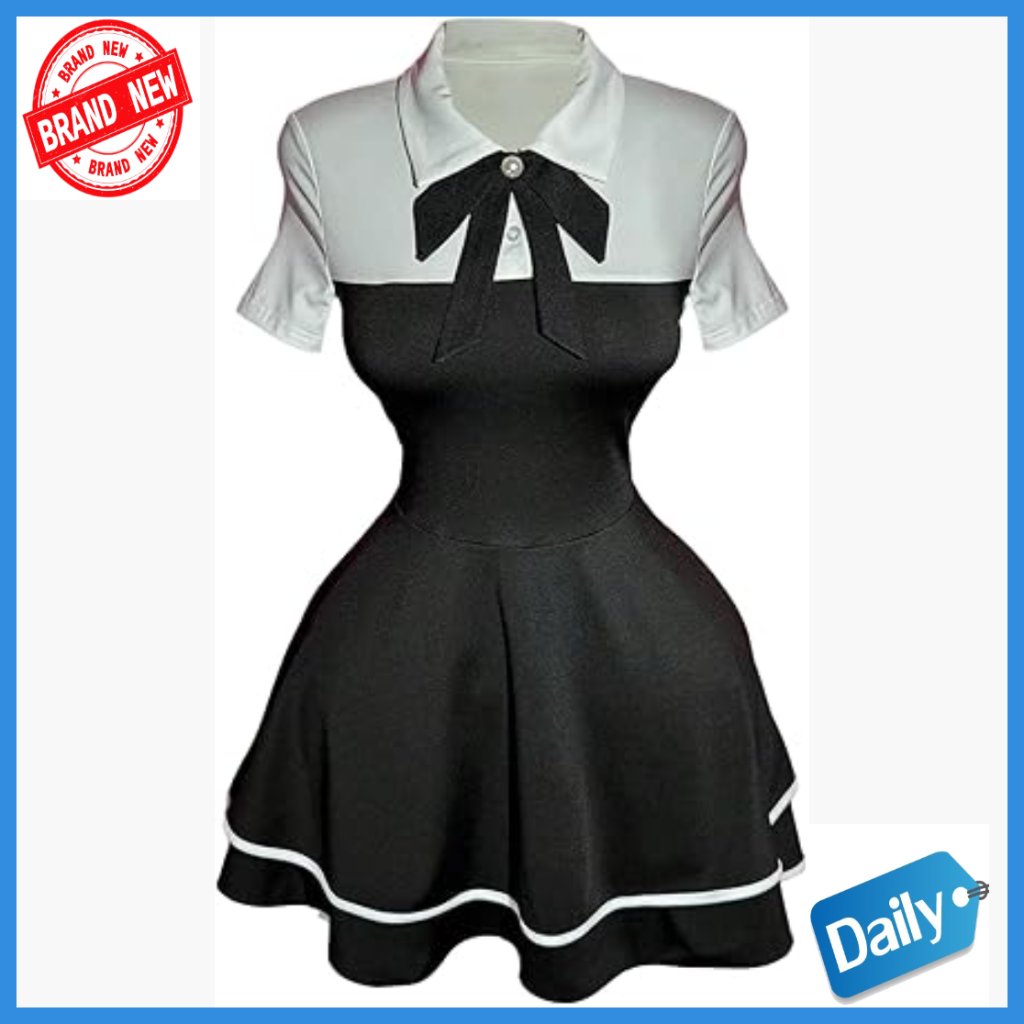 Layered Ruffle Mini Dress With Bow Tie Collar Short Sleeve A-Line